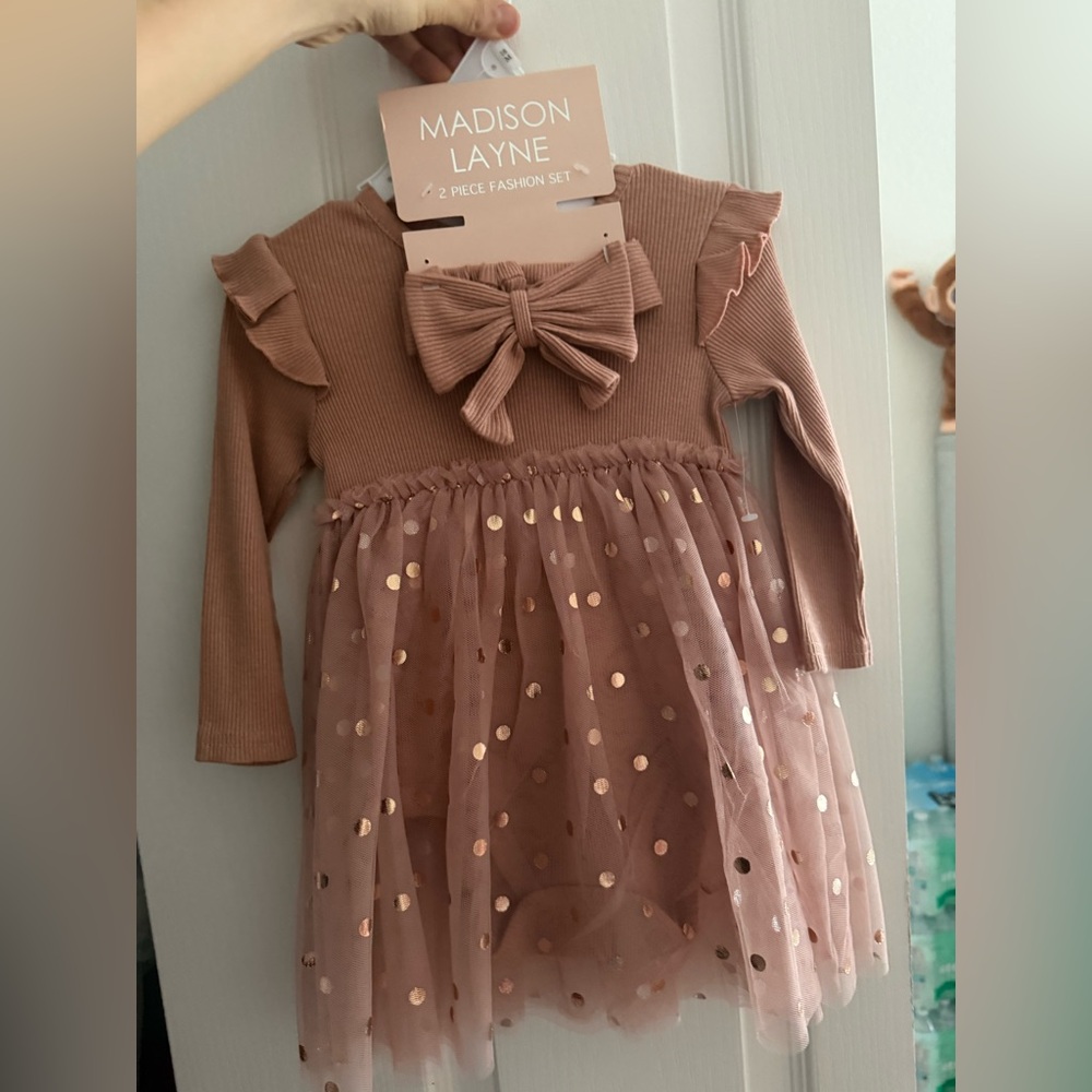Madison Girls' Dusty Rose Tulle Party Dress with Bow